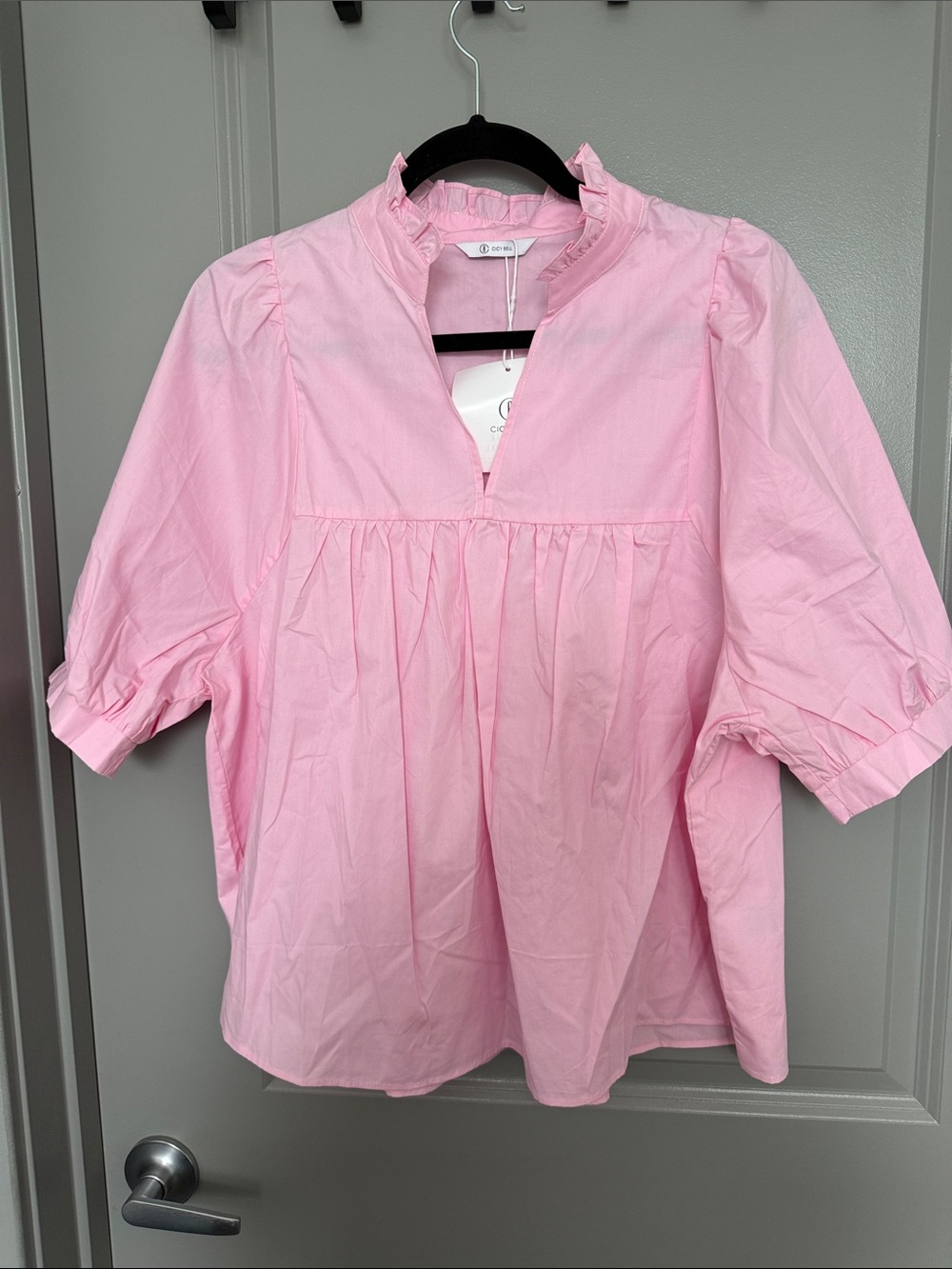Women's Pink Ruffle-Trim Popover Blouse